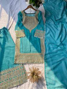 Ensemble Palazzo en Georgette Brodé Zari Style Arabe Dubaï Élégant pour Fêtes Hivernales Musulmanes 2026 - Salwar Kameez Aïd - Product Image 6