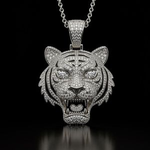 Colgante de plata 925 con moissanita de corte redondo y diseño de cara de tigre para hombre, joyería de moda hip hop, colgante con incrustaciones de circonitas, colgante para amantes de los animales, ideal para regalo. - Product Image 5