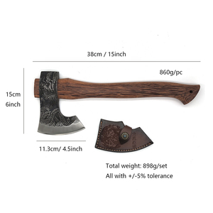 Hache de survie avec manche en bois, tête en acier forgé, lame de 11,3 cm, longueur totale de 38 cm - Product Image 4