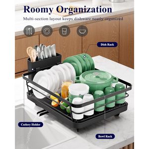 Scolapiatti da cucina in acciaio inox per l'organizzazione del lavello con porta posate - Product Image 2