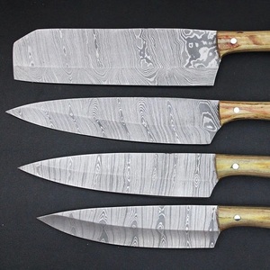 A&M ENTERPRISES 4 Piece Damascus Pattern Kitchen <b>Knife</b> <b>Set</b> Natural Wood Handles High-Polish Finish Eco-Friendly <b>Knives</b> - Product Image 6