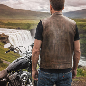 Chaleco de cuero para hombre con logotipo y diseño personalizados, chaleco de motociclista de cuero genuino para hombre, color personalizable. - Product Image 6