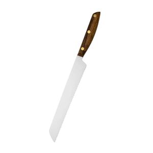Cuchillos para pan con mango de madera marrón, hoja dentada plateada, agarre de tres remaches, cortador largo para pan crujiente y pan de sándwich - Product Image 2