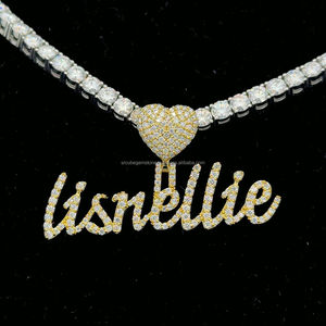 New Arrival Mini <b>Letter</b> Pendant Heart Hook <b>Necklace</b> Custom Moissanite Name Plate Pendant Women Men Jewelries - Product Image 1