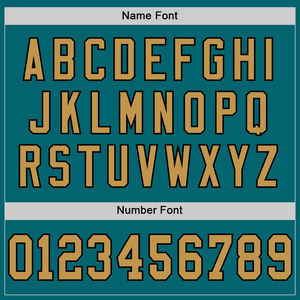 Último Modelo de Camiseta de Fútbol Americano Retro Auténtica en Color Verde Azulado, Dorado Antiguo y Negro, con Malla Transpirable, Personalizable con Nombre y Número - Product Image 4