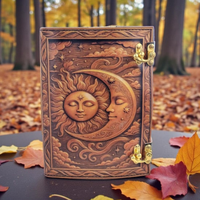 Carnet d'occultisme vintage fait main en cuir, Grimoire Soleil Lune, Livre des Ombres, Journal des Ombres, Journal d'occultisme, Cahier épais pour lecture animale, 180 pages