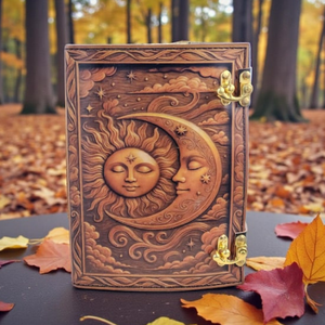 Cuaderno Grimoire de Cuero Hecho a Mano con Diseño de Sol y Luna, Libro de Sombras Celestial, Diario Ocultista Vintage, Cuaderno Grueso, Hecho a Mano en Rajasthan Al-Amir - Product Image 2