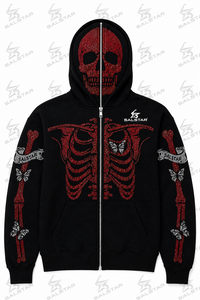 SALSTAR Sweat à capuche noir pour homme, imprimé squelette gothique avec strass, coupe classique, pour l'automne - Product Image 4