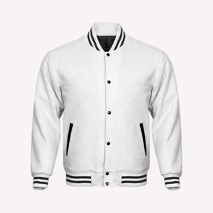 Chaqueta Varsity Personalizada para Hombre, Bordada, 400 Gramos, Color Negro y Blanco, Estilo Retro Americano, Cuello Alto, Invierno - Product Image 5