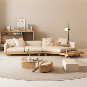 Canapé sectionnel minimaliste de luxe à plateforme incurvée avec table d'appoint intégrée - Product Image 1