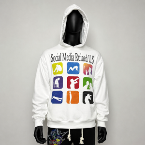 Sweat à capuche personnalisé en coton avec impression DTG, motif graphique, streetwear, manches longues, pull-over blanc pour homme - Product Image 1