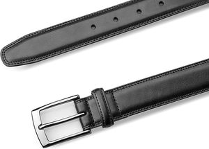 Cinturón Casual de Cuero Genuino Negro, Hebilla de Color Sólido, Rectangular Plateada, Duradero, 3.5 cm de Ancho, 110 cm de Largo, Estampado - Product Image 2