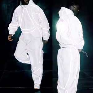 Custom Black Tracksuit Men Oversized Hooded Windbreaker <b>Jacket</b> Wide Leg Baggy Pants <b>Reflective</b> Piping Streetwear OEM Manufacture - Product Image 5