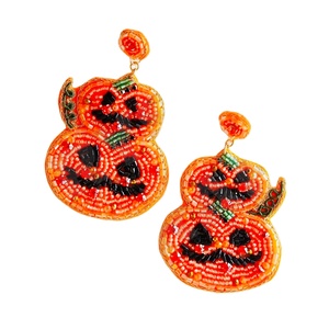 Pendientes de cuentas dúo de calabaza de Halloween para mujer, Día conmemorativo patriótico, Material de tela de Color naranja, blanco y azul - Product Image 1