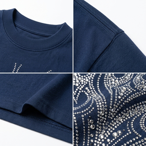Casual Breathable Jersey Cotton Front Logo Men's Regular Fit T-<b>Shirt</b> Geometric Rhinestone Short Sleeve O-Neck Street Style - Product Image 6