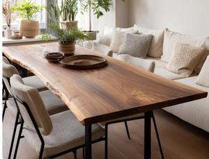 Table à manger en noyer massif à bord naturel, faite à la main, style moderne, mobilier sur mesure pour usage hôtelier - Product Image 2