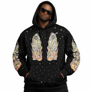 Sweat-shirt à capuche noir Y2K pour hommes, style streetwear, coupe oversize, manches classiques, en polyester tricoté, avec logo frontal, USA - Product Image 1