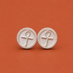 Pendientes de Cruz Religiosa Cristiana con Halo Redondo de Plata de Ley 925 para Mujeres y Hombres, Regalo - Product Image 1