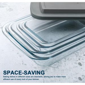 8-Piece Deep Glass Baking Dish Set with Plastic Lids Rectangle Glass <b>Bakeware</b> Set for Leftovers Pans for Lasagna - Product Image 3