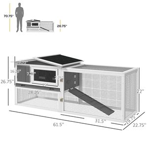 Durable Light Grey Outdoor Rabbit Cage 2-Level Bunny Hutch with Detachable Run and <b>Slide</b> Tray <b>Small</b> Animal House - Product Image 3