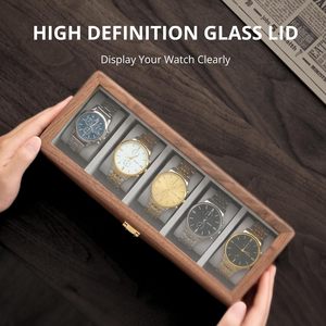 wood <b>Watch</b> Box for Men 5 Slot Wooden <b>Watch</b> <b>Case</b> <b>Watch</b> Display Box with Glass Lid <b>Watch</b> Holder for <b>Watch</b> Storage for Men - Product Image 2