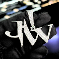Pendentif Lettre JW Style Hip-Hop en Argent 925 Plaqué Rhodium avec Micro-Incrustation de Strass en Cristal, Charme Unisexe pour Usage Quotidien