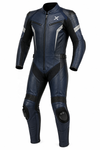 Combinaison de moto en cuir une pièce pour le tourisme sur route |   Noir Bleu marine |   Fabricant OEM ODM |   Qualité de conception haut de gamme | - Product Image 1