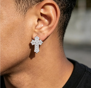 Moissanite Diamond Cross <b>Stud</b> Earrings 925 <b>Sterling</b> <b>Silver</b> Christian Religious Jewelry - Product Image 2