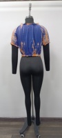 Chemise à manches courtes en coton bleu imprimé pour femmes, avec volants, col rond, décontractée, pour le printemps et l'été