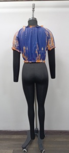 Women's Blue Printed Cotton Crop <b>Top</b> With Ruffles <b>Cap</b> <b>Sleeve</b> O-Neck Casual Blouse Spring Summer Wear - Product Image 2