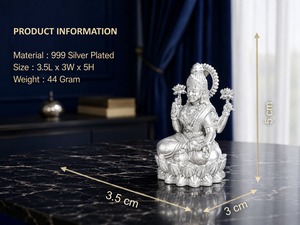 พระแม่ลักษมี พระพุทธรูปทองเหลืองชุบเงิน 999 บริสุทธิ์ ขนาด 3.5x3x5 ซม. น้ำหนัก 44 กรัม ของตกแต่งบ้านสไตล์โมเดิร์นสำหรับเทศกาลดีวาลี ของขวัญสำหรับพิธีปูจา - Product Image 2