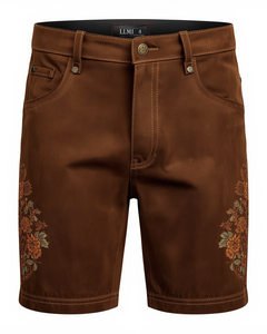 Pantalones Cortos Bávaros Vintage para Hombre, Color Marrón Nogal, Estilo Tradicional de Oktoberfest, con Bordado Alpino y Aspecto de Cuero Sintético, para Festivales - Product Image 4