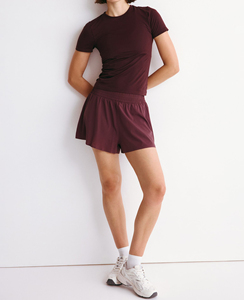 <b>Women's</b> Burgundy High Waist Elastic Waistband <b>Skorts</b> Solid Sporty Quick Dry Shorts - Product Image 2
