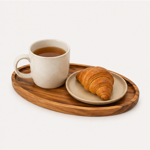 Plateau de service ovale en bois d'acacia artisanal de qualité supérieure, écologique et minimaliste, pour les collations, les apéritifs et la décoration intérieure - Product Image 2