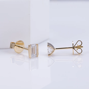 18K Solid Gold <b>Emerald</b> Cut Diamond <b>Earrings</b> Women's Classic Style Everyday Wear D Color Lab White Diamond <b>Studs</b> - Product Image 6