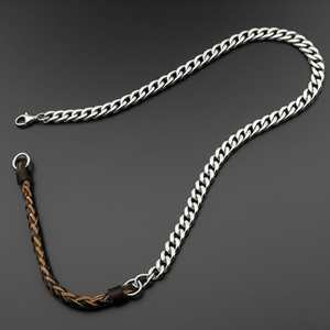 Pure <b>Titanium</b> Steel <b>Chain</b> with Brown and Black Beaded Rope Necklace for Men and Boys-17 Inch - Product Image 5