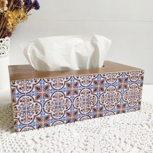 Handcrafted Tissue Box <b>Cover</b> with Blue <b>Tiles</b>, Rectangular Wooden Tissue Box Holder, Napkin Holder, Decorative Box for Napkins - Product Image 2