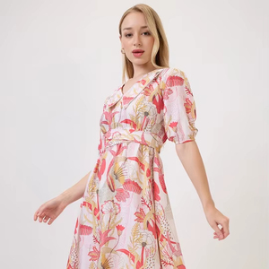 เดรสผู้หญิงคอวีผ้าจอร์เจตต์ลายดอกไม้ผูกเชือก แขนยาว ทรงมิดิ คุณภาพสูง เป็นมิตรกับสิ่งแวดล้อม นุ่มสบาย ขายส่ง - Product Image 1