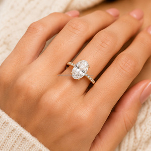 IGI Certified Oval Cut Lab Grown <b>Diamond</b> Engagement <b>Ring</b> Hidden Halo and Pave Setting Wedding <b>Ring</b> for Women Anniversary Gifts - Product Image 2