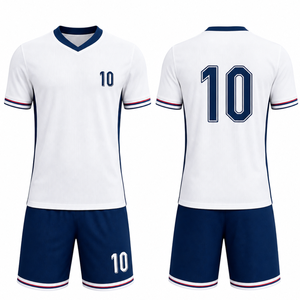 Conjunto de Camiseta de Fútbol Personalizada con Logotipo en Blanco y Azul Marino |   Conjunto de Fútbol Minimalista con Detalles Tricolor | Ropa Deportiva Sublimada Transpirable para Equipos - Product Image 3