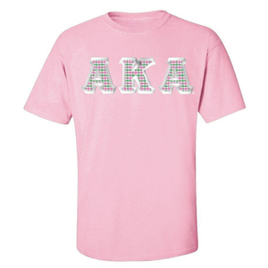 Custom Twill Tee Light Pink Greek Letter Applique Embroidery Crew Neck Casual Cotton <b>Shirt</b> - Product Image 1