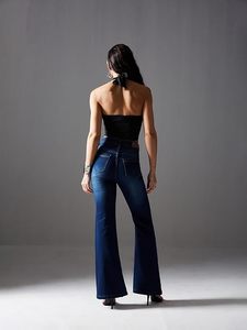 Jeans de Mezclilla Elásticos de Pierna Ancha y Cintura Alta para Mujer, Corte Regular - Product Image 3