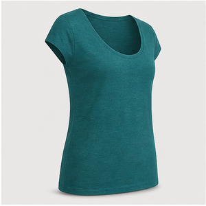 เสื้อยืดสตรีสีเขียวอมฟ้าคอกลมแขนสั้นทรงเข้ารูป WTS-0028 - Product Image 2