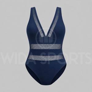 Maillot de bain une pièce bleu marine pour femme, col en V profond, monokini en maille, coupe ajustée, contrôle du ventre, séchage rapide, tissu extensible, tenue de plage - Product Image 2