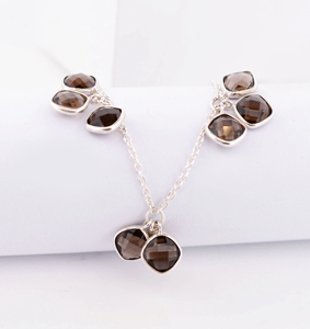 Bracelet artisanal en quartz fumé, argent sterling 925, avec pendentif en pierre précieuse marron taille coussin, chaîne réglable - Product Image 2