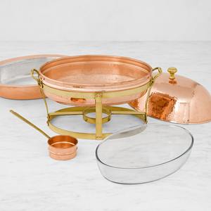 Ensemble de réchauds de luxe en cuivre martelé, chauffe-plats ronds en acier inoxydable avec insert en verre pour buffets d'hôtel et traiteurs de mariage - Product Image 3