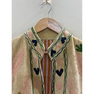 Hand Embroidered Velvet Knitted Cotton <b>Jacket</b> <b>Women</b> Mandarin Collar Full Sleeve Floral Pattern Open Front Prairie Winter/<b>Spring</b> - Product Image 2
