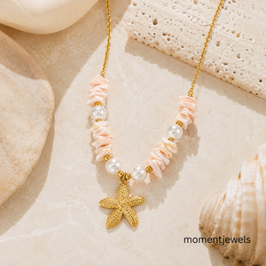 Collar con Colgante de Estrella de Mar Geométrica de Acero Inoxidable y Oro de 18K, Cadena con Dije de Concha Rosa, Joyería para Mujer, Fiesta en la Playa - Product Image 5