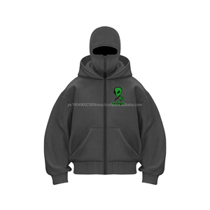 Pasamontañas con capucha Zip Nueva tendencia Personalizada Hombres Máscara de cara completa Sudaderas con capucha Doble capucha Grueso Peso pesado Zip up Pasamontañas Sudadera con capucha - Product Image 3
