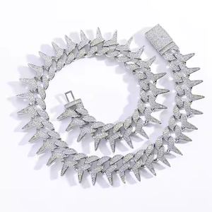 Luxury Iced Out Spike Cuban Link Chain <b>Necklace</b> Men | Hip Hop <b>Statement</b> <b>Necklace</b> | White Gold Plated Gift Jewelry - Product Image 3